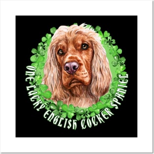 One Lucky English Cocker Spaniel Funny St. Patrick Dog Posters and Art